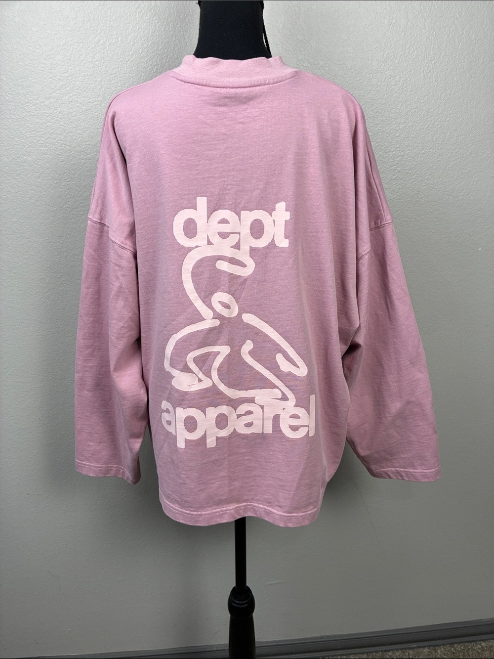 DEPT Apparel Heavyweight Distressed Logo Long Sleeve Graphic Tee Pink L
